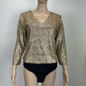 New York Company Sparkly Sequin Gold Bodysuit M  old Money party going out